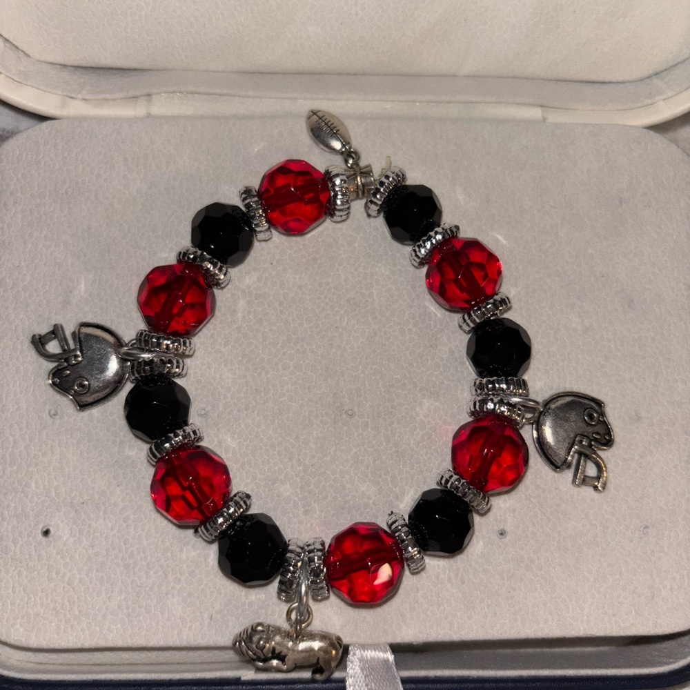 Red and Black Beaded Sports Bracelet